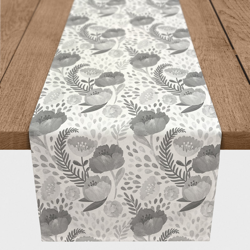 Chemin de table Simple Floral, Gris