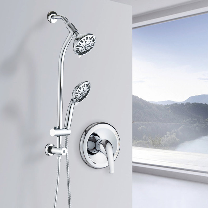 Wall Mounted Shower Kit - Stainless Steel Slide Bar, 7 Spray Patterns, 5" Abs, 1.8 Gpm, Dual Shower, Finish 7-Setting 26" Drillless Abs Head, , Spa System