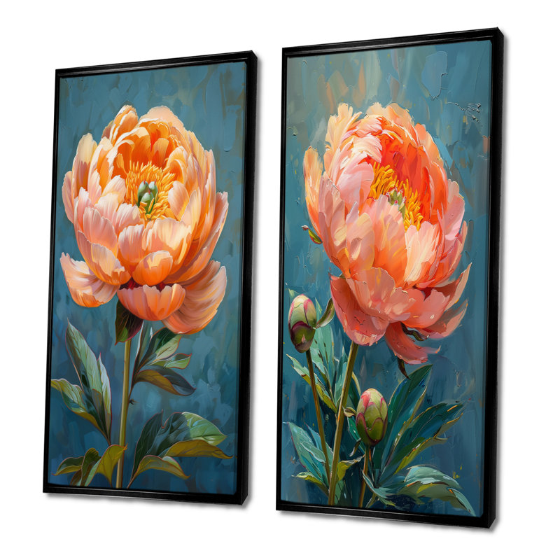 Ylann - Ensemble de 2 pièces d'art mural pivoines, H 28 po x l 24 po, Impression encadrée, Noir, noir, noir, noir