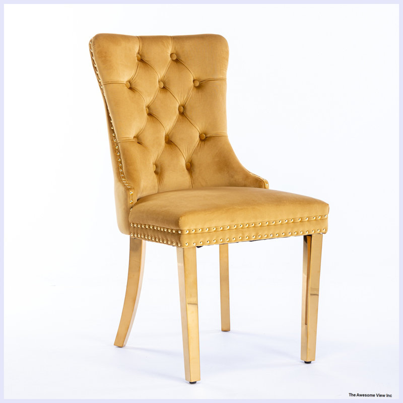 Chaise de salle à manger rembourrée Kalana, Or, Or