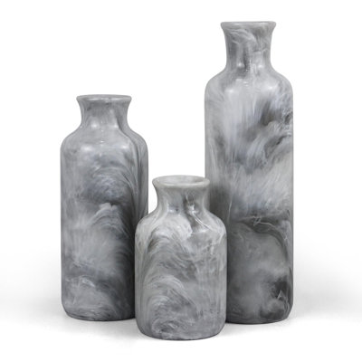 Resin 3 Piece Vase Set, Farmhouse Decor, Home Decorative Vase,(Gray)