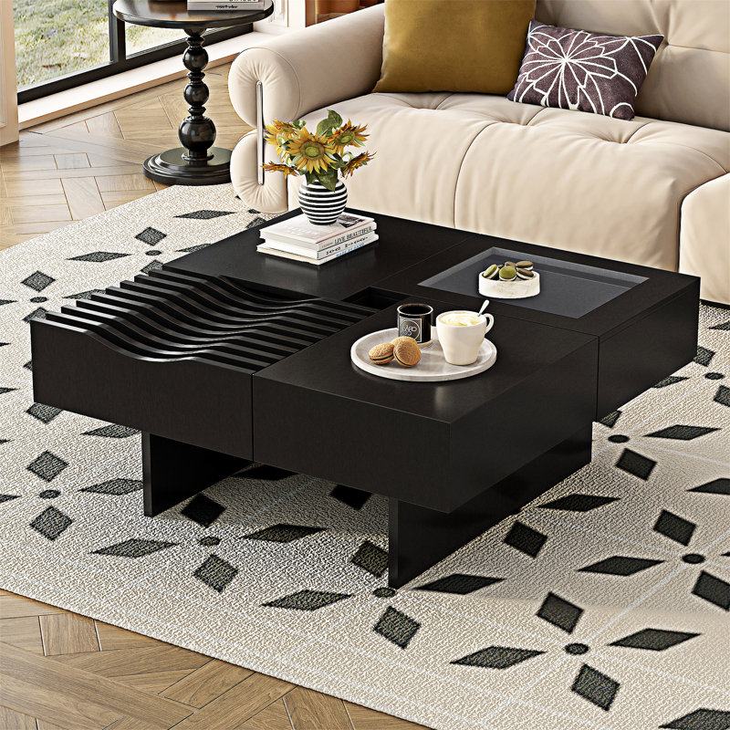 Table basse en bois avec tiroirs, Noir