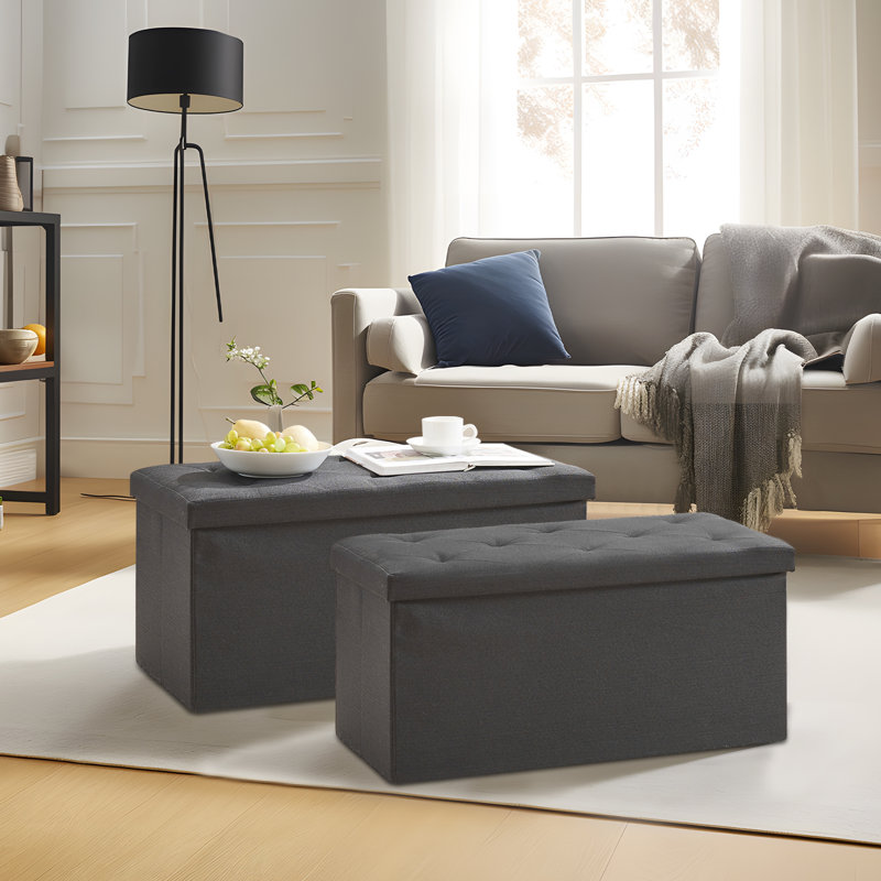 Benita Upholstered Ottoman, Black Polyester Blend