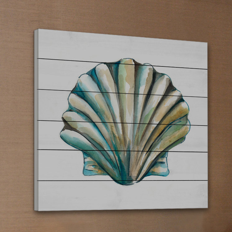 « aquarelle shells vi », reproduction d’art sur bois blanc, H 24 po x l 24 po x P 1,5 po