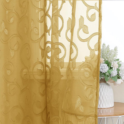 Furman Cafe Curtains 24 Inch Length 2 Panels Set, Elegant Geometric Jacquard Short Sheer CurtainsTiers for Kitchen/Living Room/Bedroom Small Window 28" W x 24" L,Gold