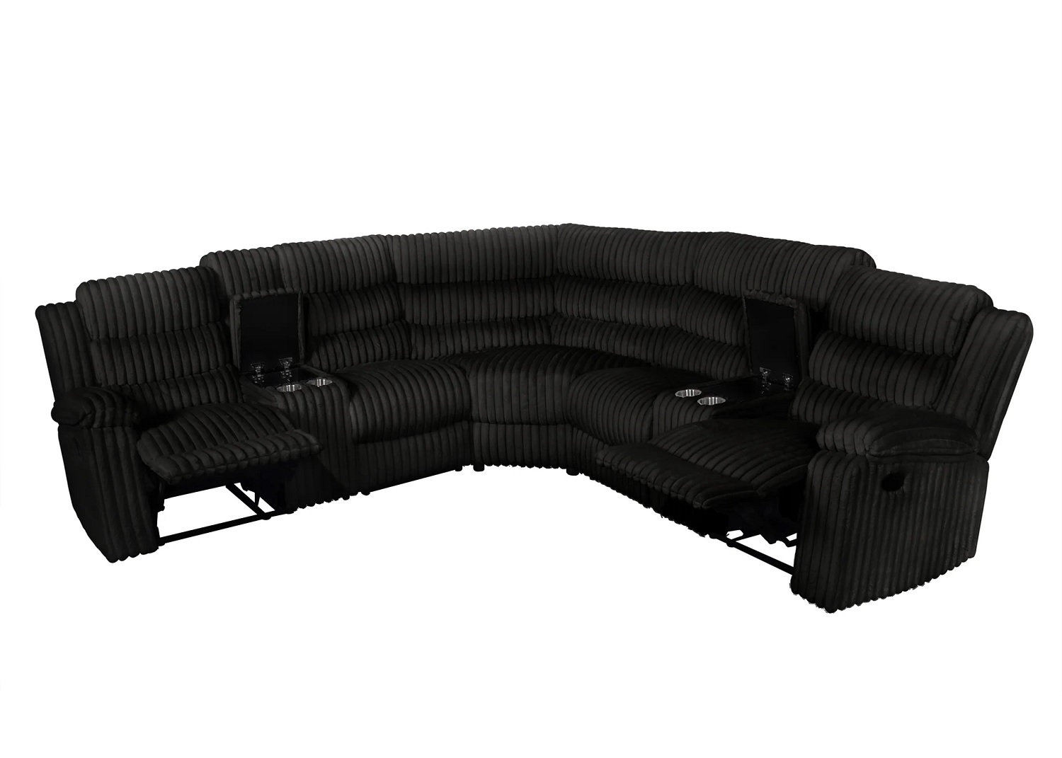 Clevedon Black Corduroy Reclining Sectional With Consoles