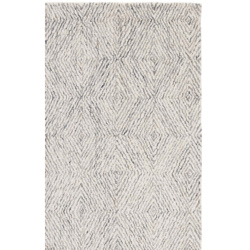 Koben Ebony Hand Tufted Wool/Cotton Geometric Rug in Navy/Ivory, Rectangle 8' x 10'
