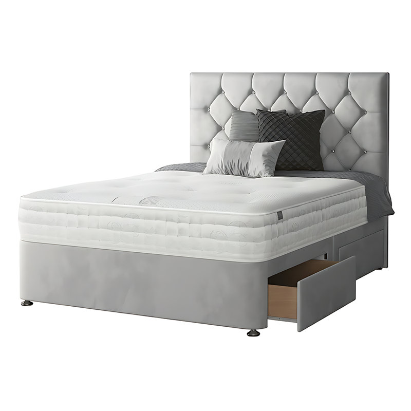 Eberhardt Divan Bed Base, Light Grey, 2 Foot-end Drawers, Super King (6')