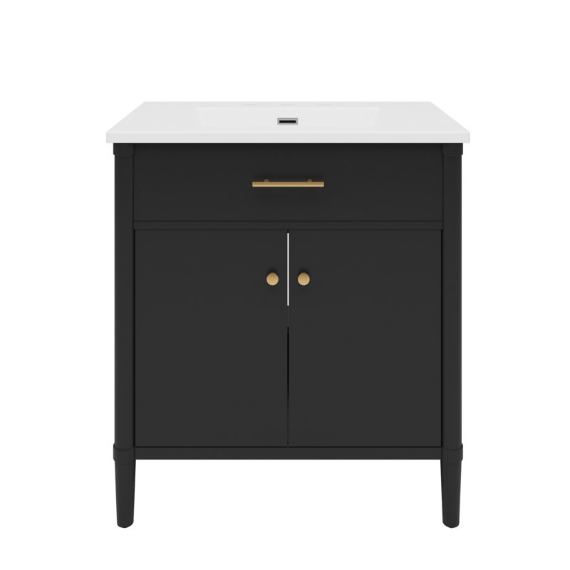 Meuble-lavabo de 30 pouces avec portes à fermeture douce et tablette réglable, Noir