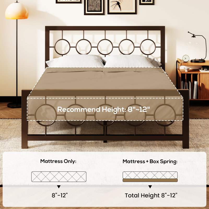 Bloneva Metal Open-Frame Bed, Queen, Brown