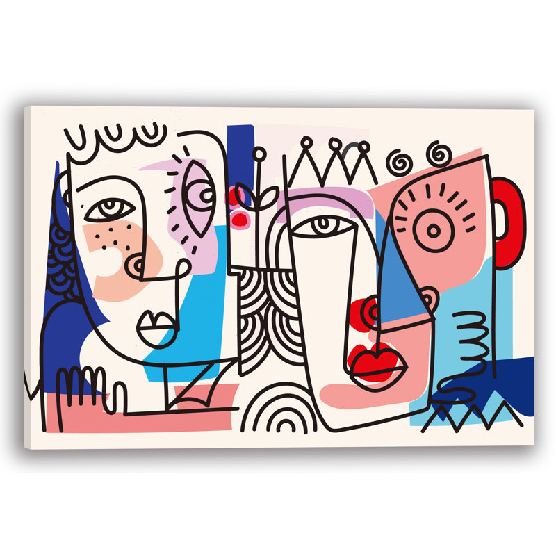 Modern Abstract Faces - Wrapped Canvas Wall Art, 12" H x 16" W x 1" D