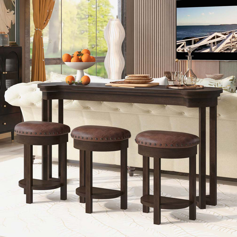 Ensemble de 4 tables de bar avec 3 tabourets de bar rembourrés en polyuréthane, Brun / Espresso, Espresso