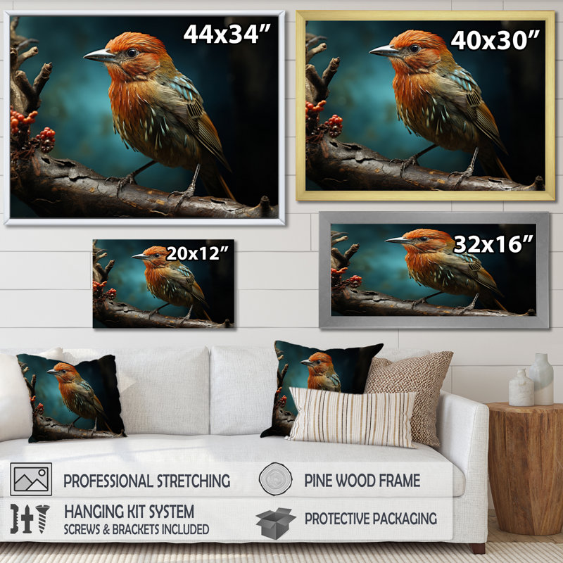 " Bird Portrait III ", Gold Picture Framed, 12" H x 20" W x 1" D