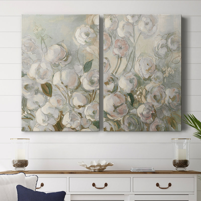 «Moonlit Climbing Roses I», toile tendue avec châssis de qualité supérieure, prête à être accrochée, H 12 po x l 16 po