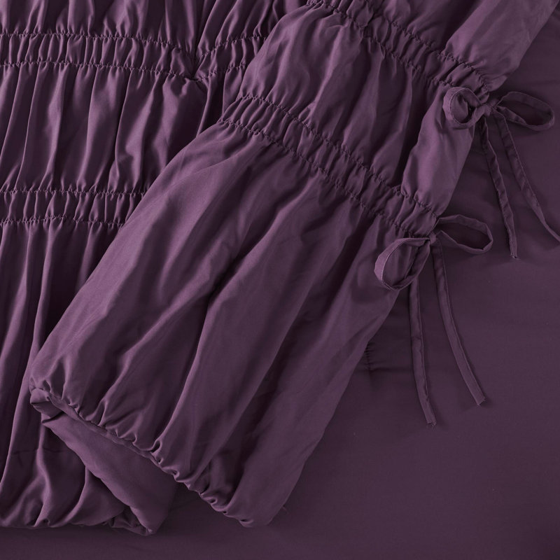 Ensemble d'édredon pour grand lit 3 pièces en microfibre mauve, aspect campagne française avec éléments de cravate, doux toutes saisons, lavable à la machine, mauve, look, attaches design, chaque saison, facile d'entretien