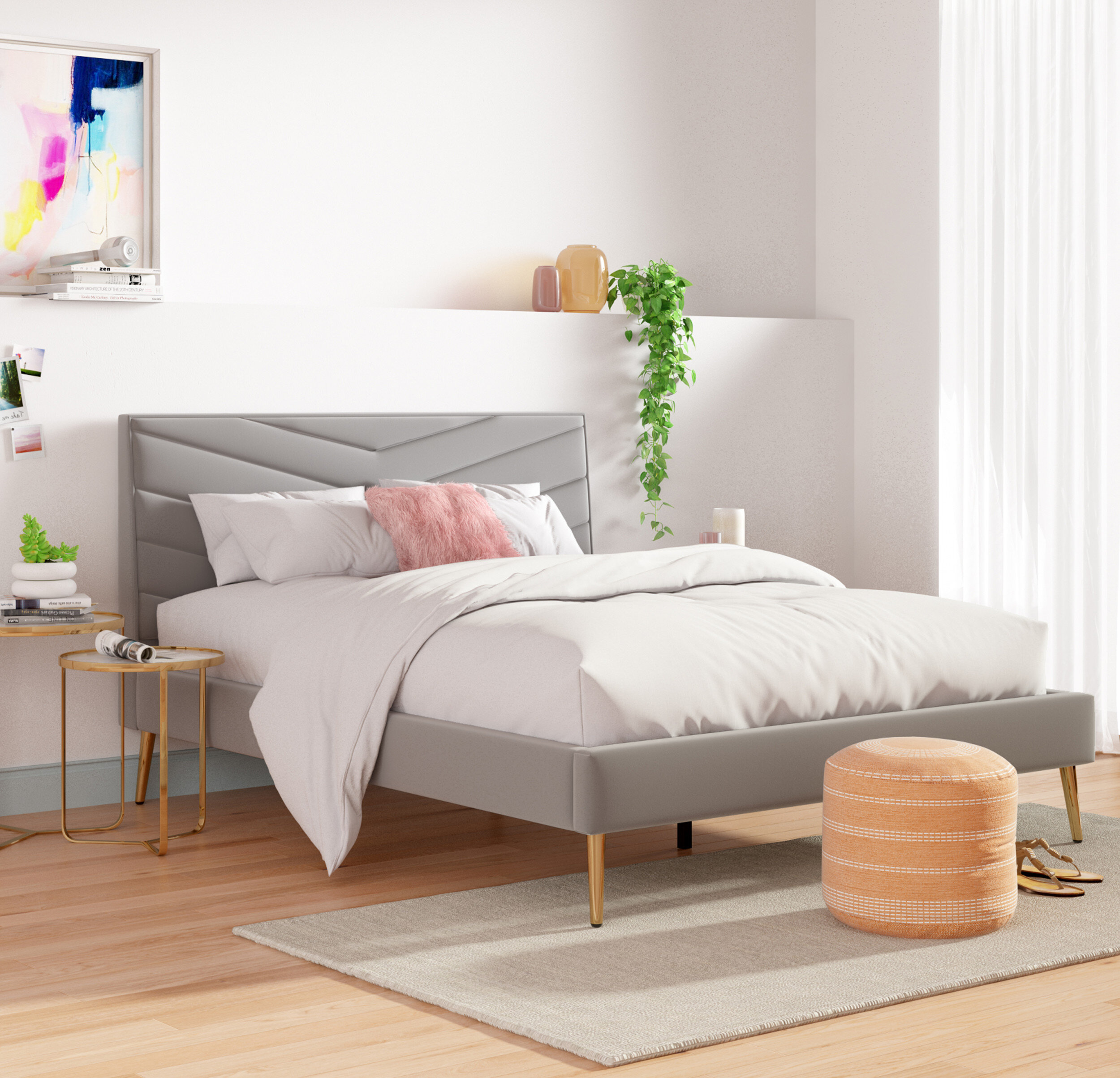 Manila upholstered low profile platform outlet bed