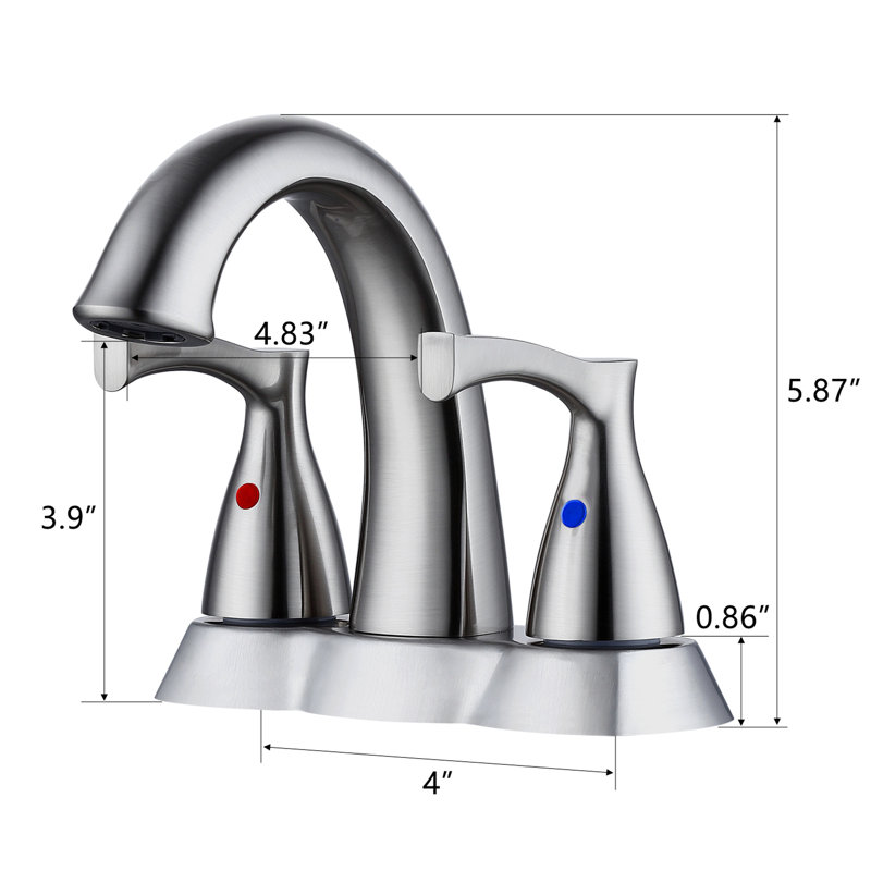 Robinet de lavabo de salle de bain de 4 po en nickel brossé - conception à 2 poignées, en laiton massif, finition anticorrosion, avec bonde escamotable et fonction d'eau, s'adapte à divers trous, facile à installer, 4 po, trop-plein,