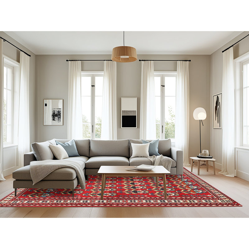 Tapis de style oriental rouge, Rectangle 8 pi x 10 pi