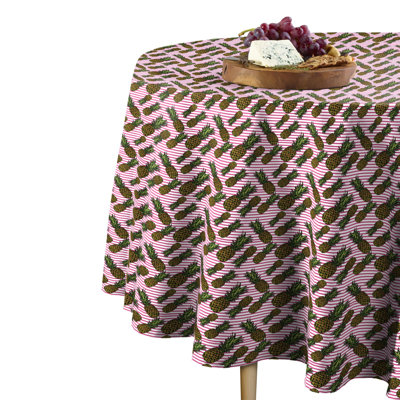 Weathervale Stripe Pineapples Round Tablecloth