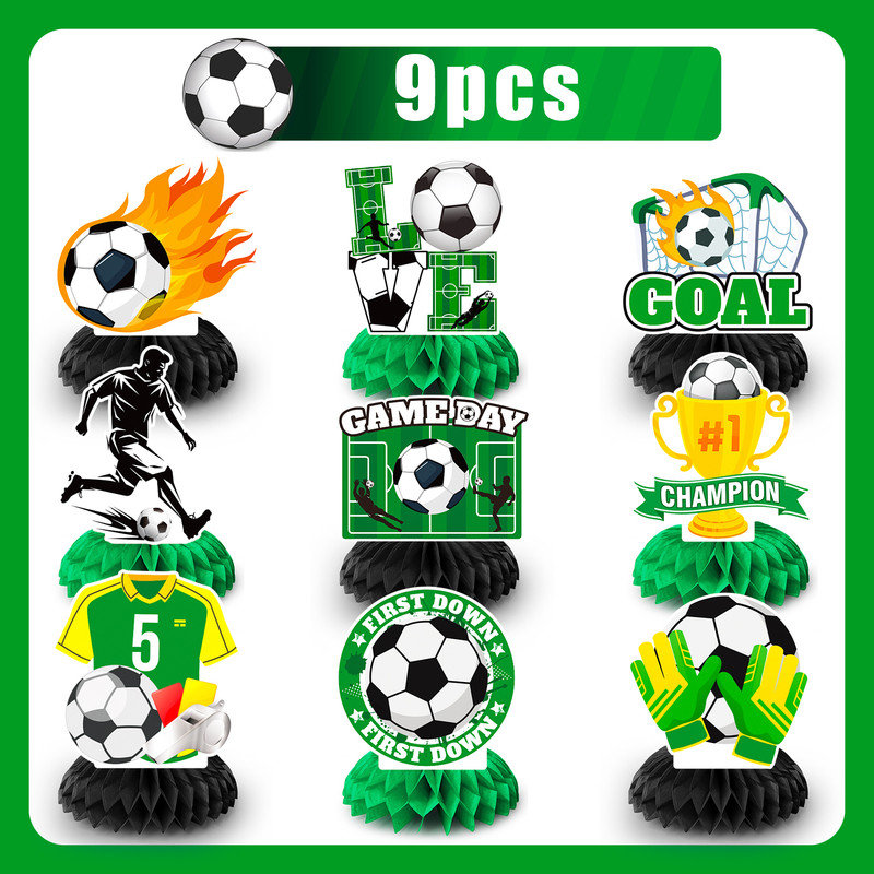 Soccer Party Supplies, 9 Pcs Soccer Ball Honeycomb Centerpiece