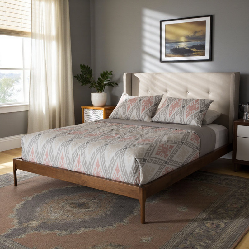Ellerman Wingback mid-century look, King Bed, Light Beige 81.77'' W X 86.47'' L X 46.04" H, King, Light Beige