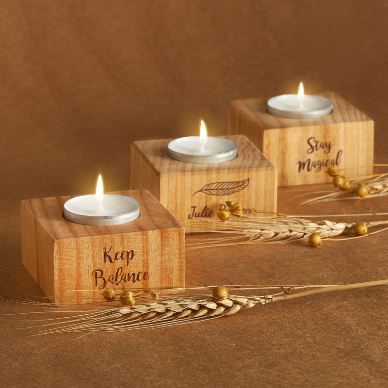 Custom Engraved Wooden Candle Holder, Yes