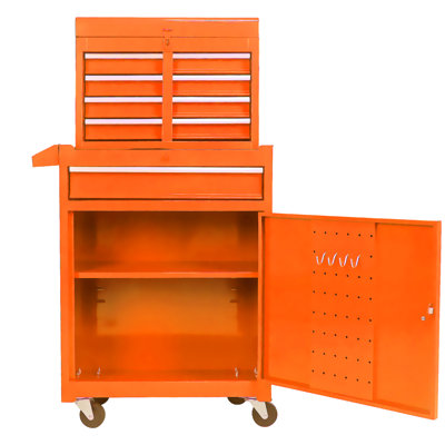 Metal Tool Box Organizer With 5 Drawers & Setting Holes - Orange 22.28 In. Deep Cabinet Detachable Top