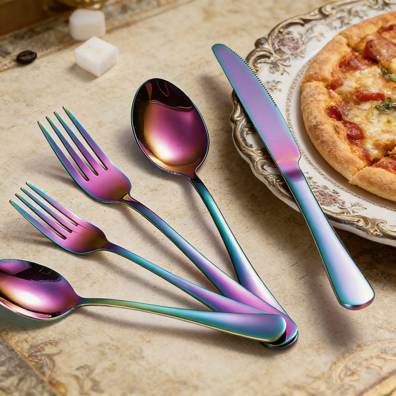 50-Piece Rainbow Stainless Steel Flatware Set For 10, Dishwasher Safe, 10, Rainbow