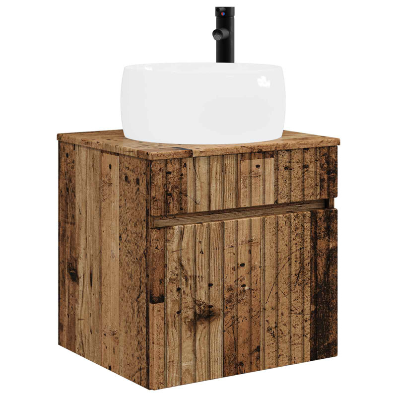 Single Bathroom Vanity with Ceramic Basin, Old Wood