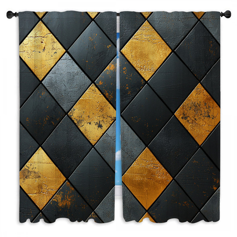 Rideaux géométriques losanges à motif géométrique - 2 panneaux, L 40 po x L 82 po