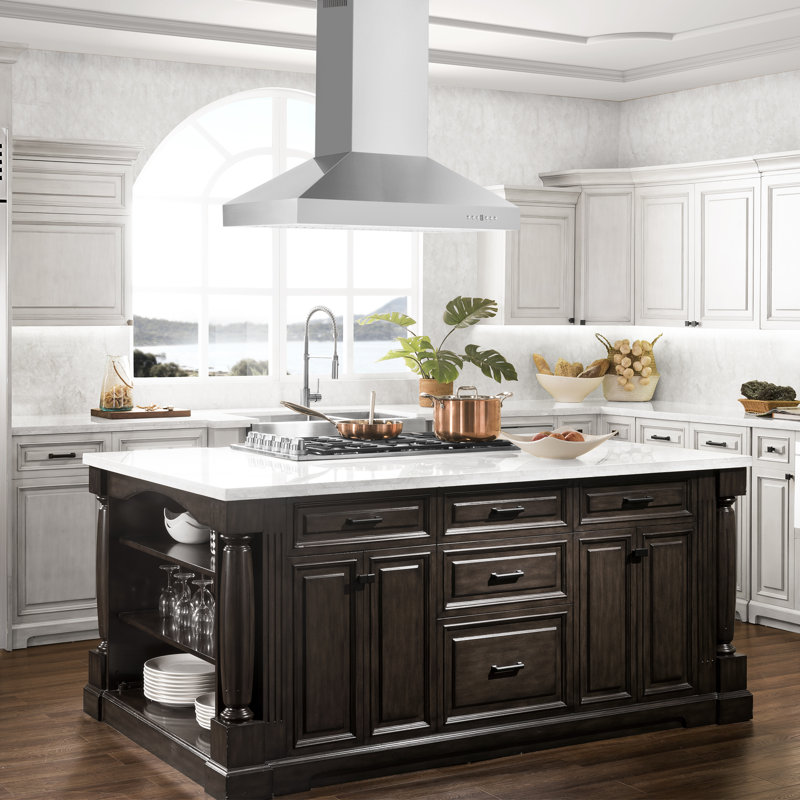 36'' Convertible Stainless Steel Island Range Hood with Charcoal Filter