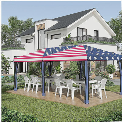 Outsunny 10' x 20' Pop Up Canopy Tent with Netting, Heavy Duty Instant Sun Shelter, Large Tents for Parties with Carry Bag for Outdoor, Garden, Patio, American Flag