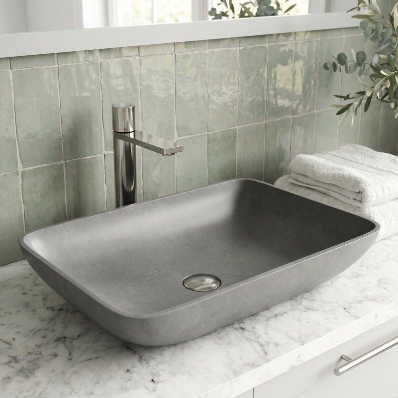 Lorca Gothic 22" L x 15" W x 5" H Gray Handmade Rectangular Vessel Bathroom Sink