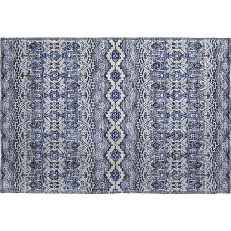 Premium Machine Washable Prisco Denim Rug, Rectangle 1'8" x 2'6"