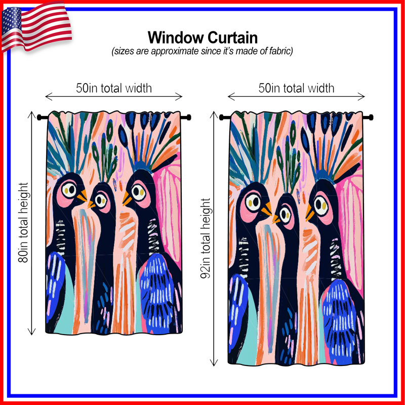 Rideaux, voilages et voilages à motif paon - 1 panneau, Transparent, 50 po x 80 po - 1 panneau