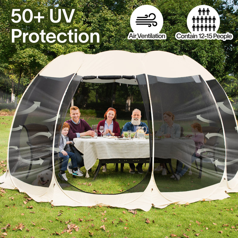 Beige Fiberglass Pop Up Patio Gazebo with Screen Room