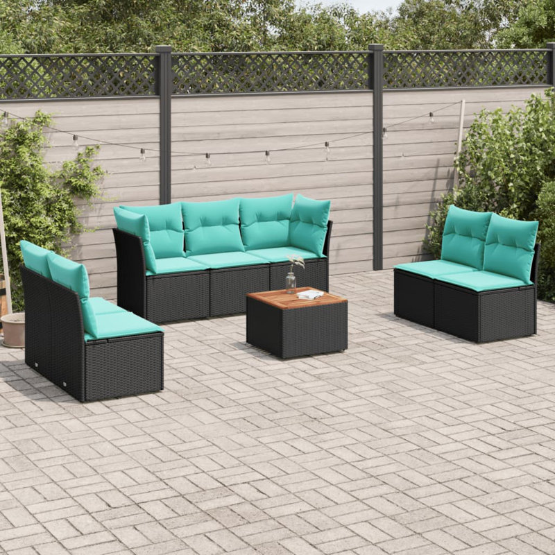  Ensemble de canapé de patio 8 pièces avec coussins en rotin de polyester noir