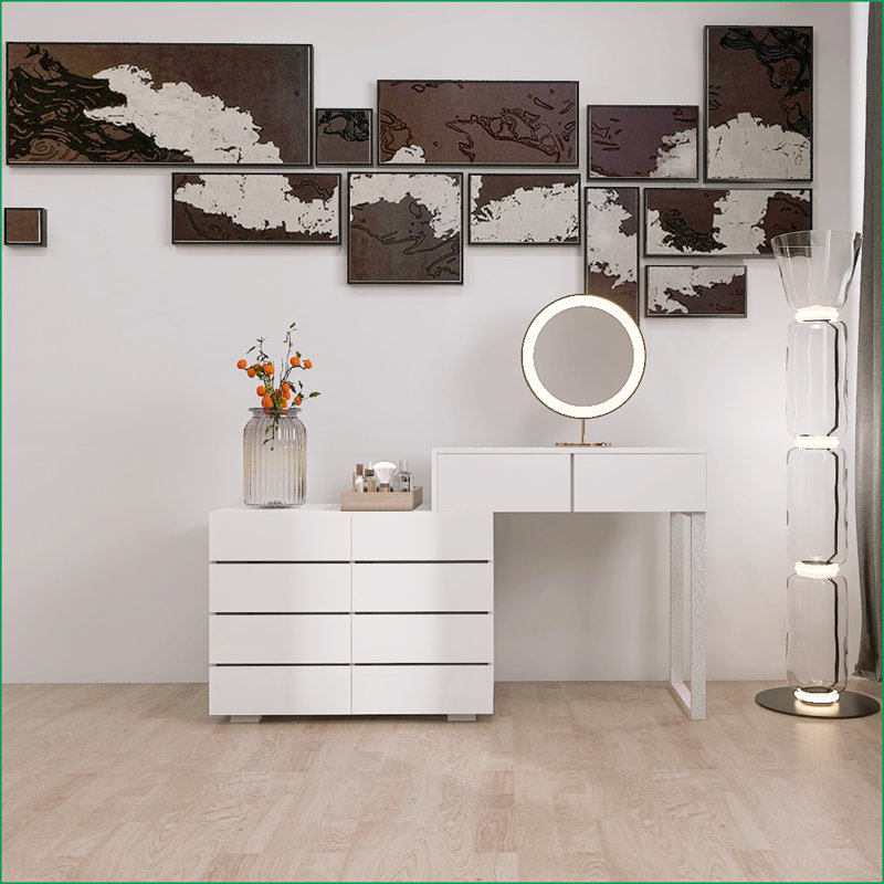 Commodes, commode à 10 tiroirs sans poignée, blanc | Bois d'ingénierie