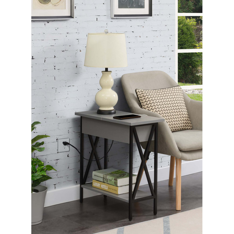 Table de bout Ariyana avec prises intégrées et ports USB, Plateau gris/ base noire