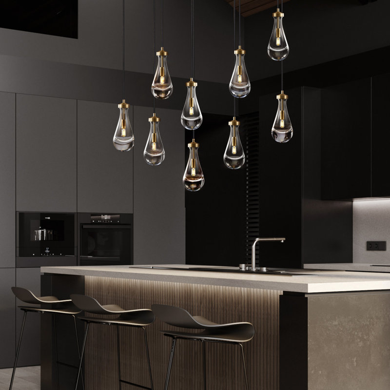 Luminaire suspendu linéaire en laiton à 9 lumières Raindrop Island