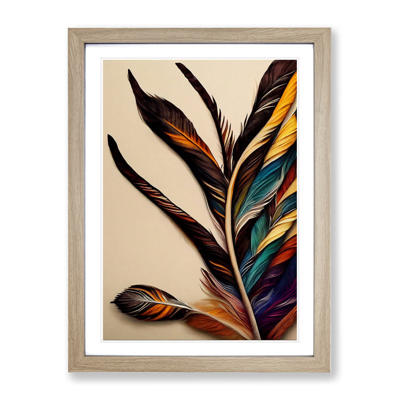 Creative Feathers - Single Picture Frame Print, 64cm H x 46cm W x 2cm D, Oak Framed