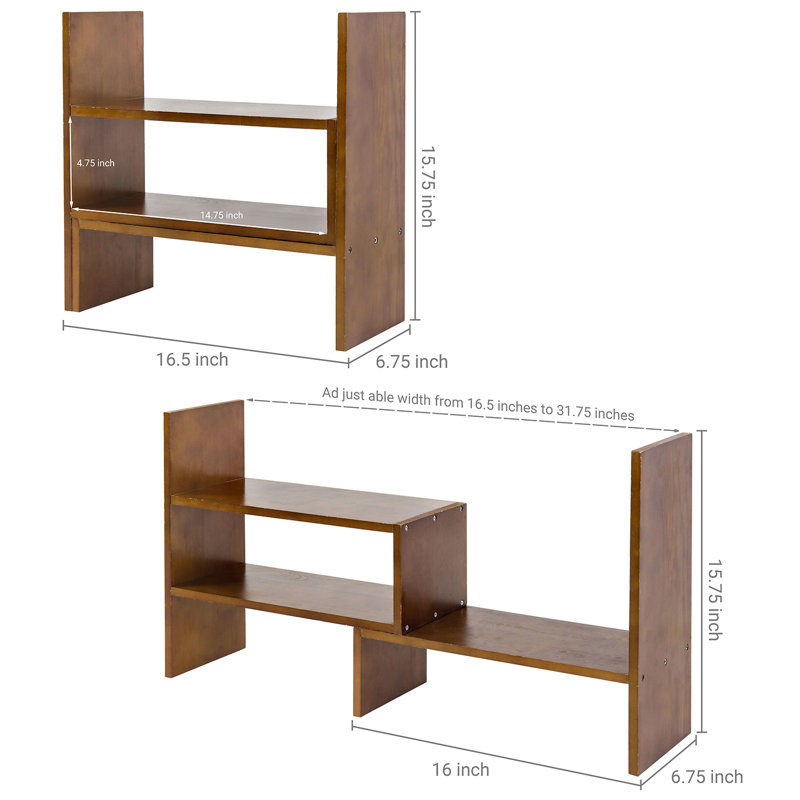 Goeltz Solid Wood Adjustable Desktop Bookshelves Desk Organiser, Brown