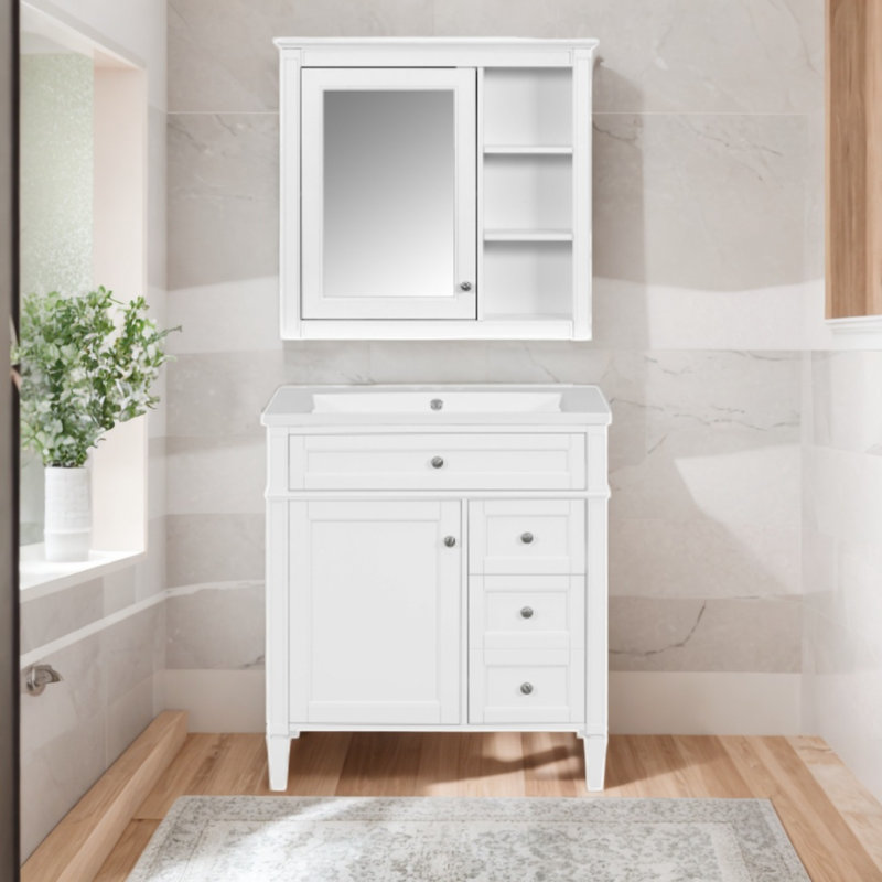 Meuble-lavabo simple avec plateau Desirrae, Blanc
