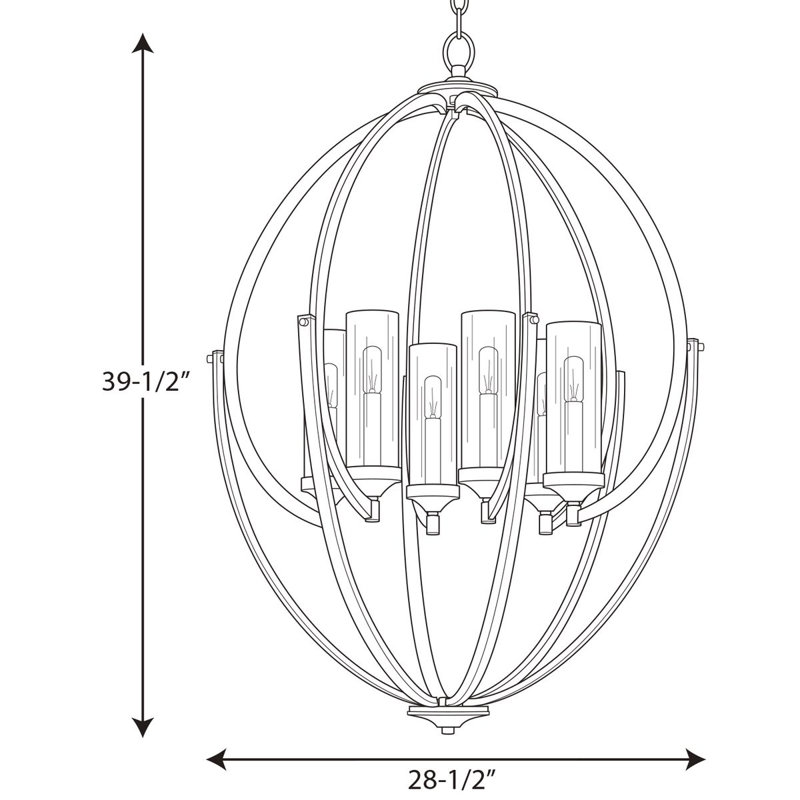 Lustre de globe 6 lumières de style bougie Zaleski, Nickel poli