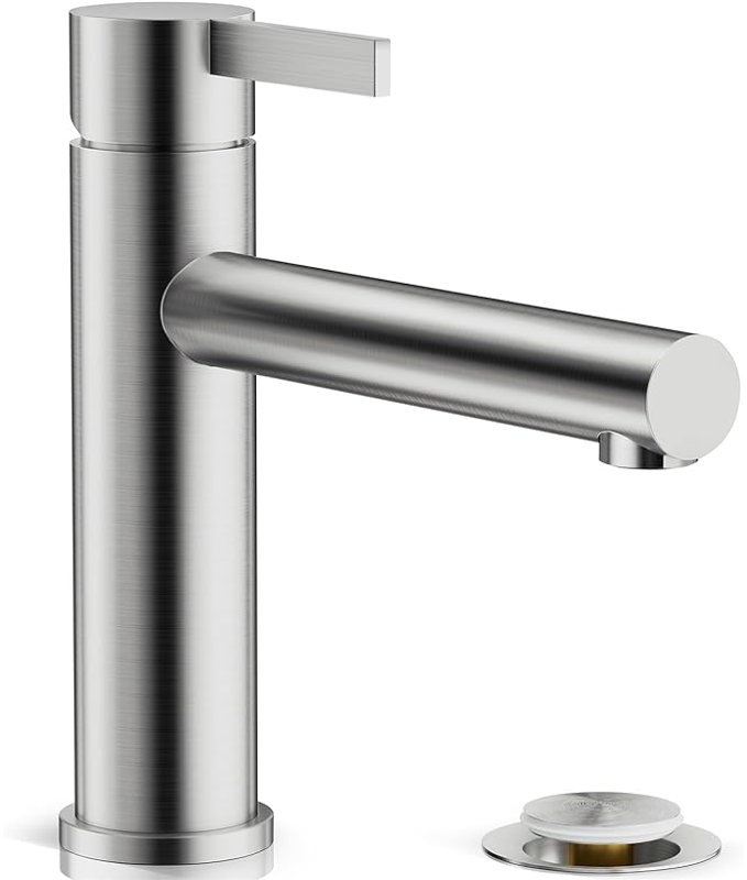 NO Single-handle Bathroom Faucet with Drain Assembly, Brushed Nickel