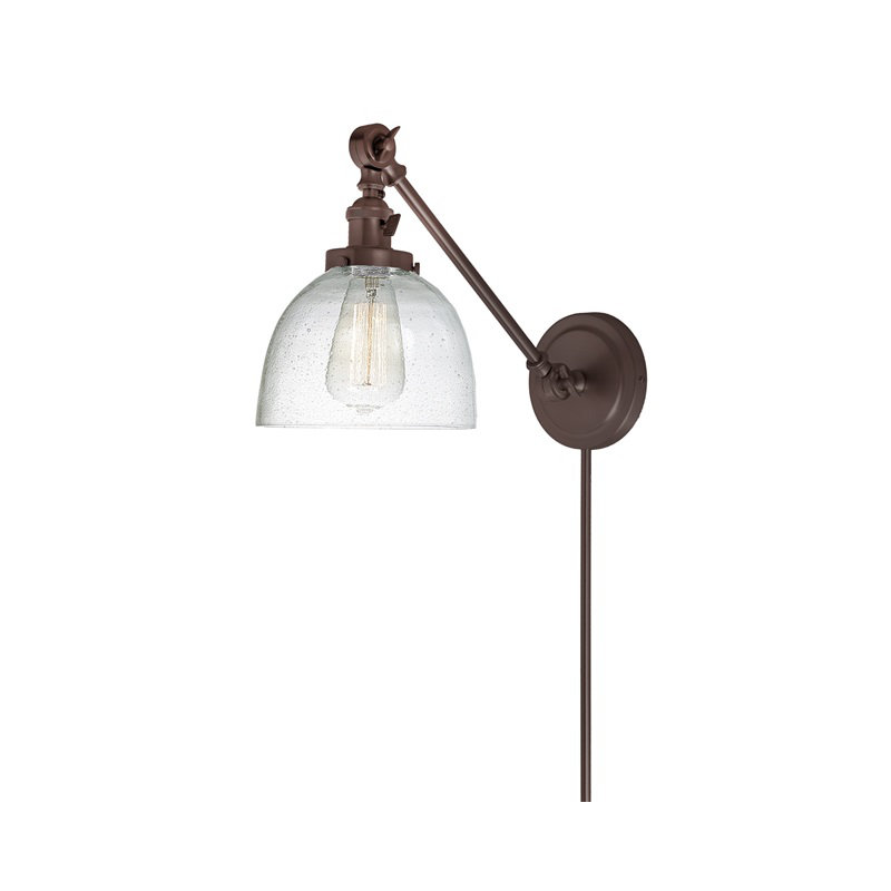 Martucci Plug-in Swing Arm Sconce, Oil Rubbed Bronze, Seedy Glass