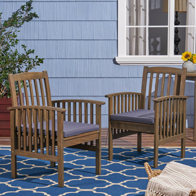 Dark Grey Cushioned Wood Seating Chairs  2Pcs , For Outdoor And Patio Use Of 2 With Cushions - Chic Use,