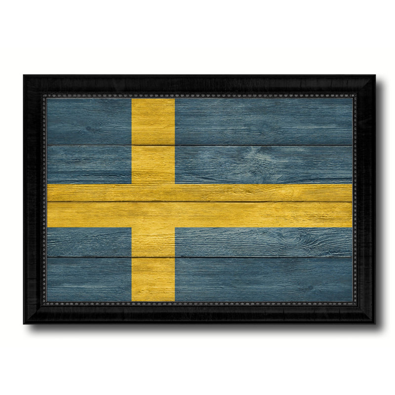 « suède country flag », impression sur toile encadrée, H 21 po x l 30 po x P 1 po, Encadrement noir