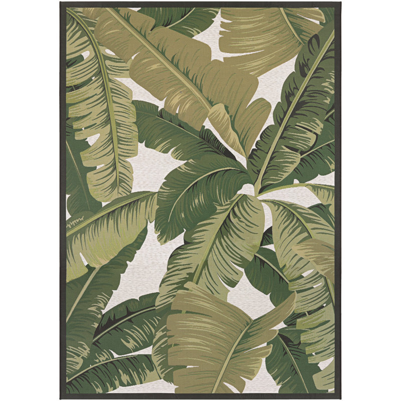 Mayshar Floral Hunter Green Ivory Indoor Outdoor Area Rug, Rectangle 2'3" x 3'11"