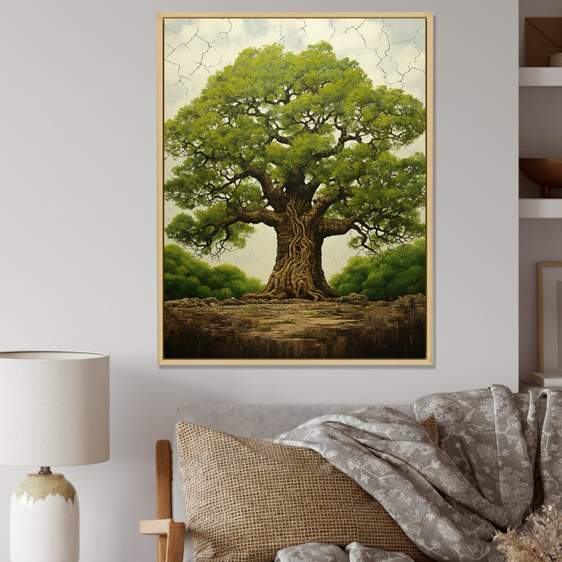 Arbre vert africain majestueux - art mural africain, Cadre flottant brun, H 40 po x l 30 po x P 1,5 po